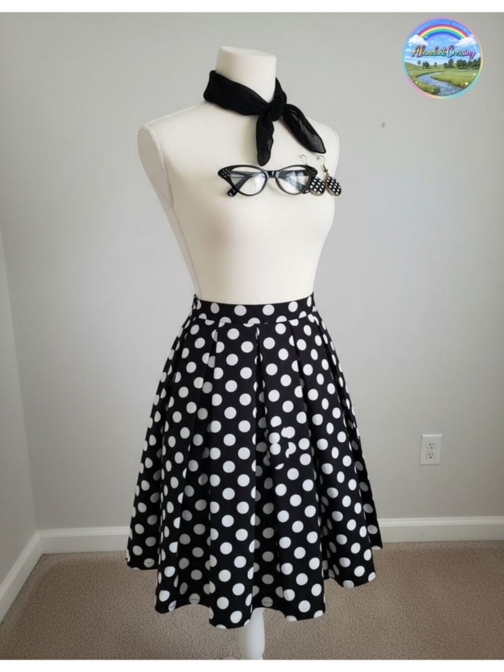 1950s Poodle Skirt Set with Scarf Glasses Vintage Earrings